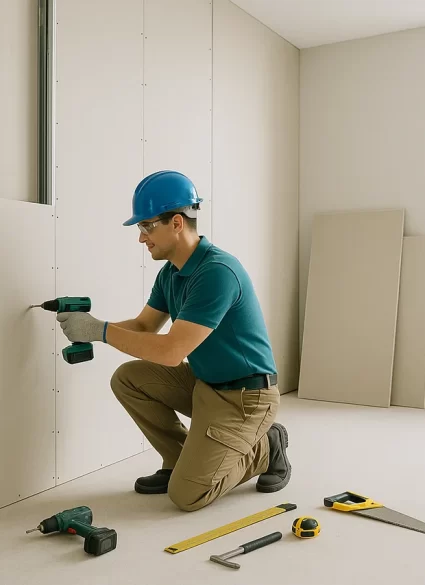 Imagem de instalador, fixando placa